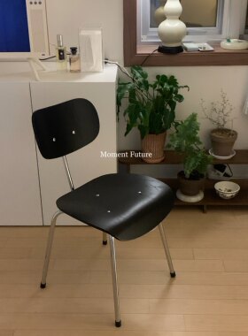 黑色实木中古风单人餐椅
