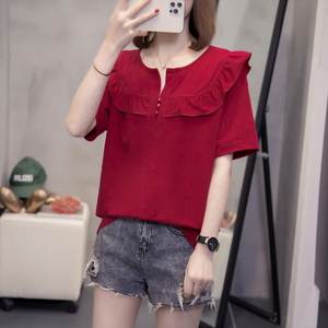 RM16466#新款夏季加肥加大码女装胖妹妹200斤高级感T恤甜美洋气短袖体恤衫