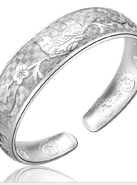 喜鹊登梅送母亲银手镯情侣同款