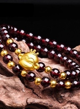 3D硬金天然石榴石手链