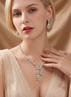 锆石新娘婚纱女耳环项链两件套装