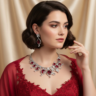 意大利宫廷复古鸢尾花大宝石花瓣项链婚纱时尚珠宝套装耳环耳饰女