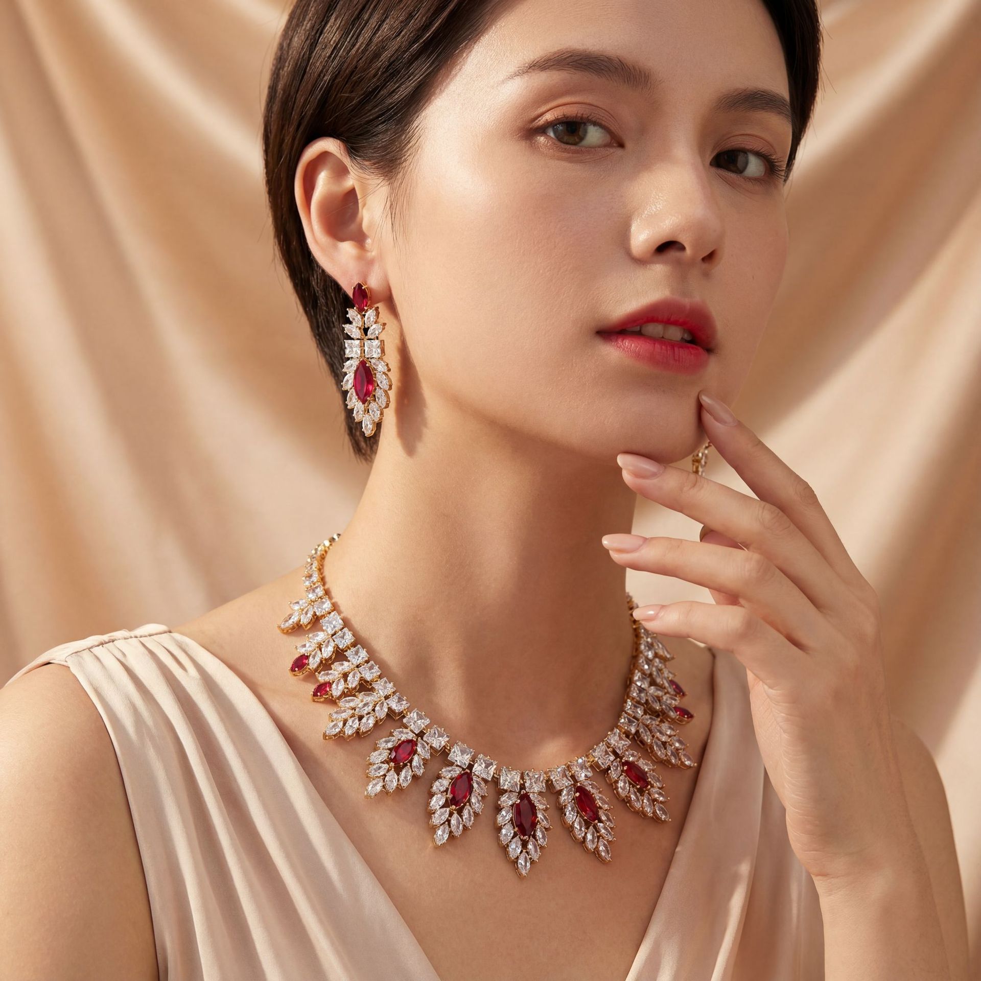 时尚潮流重工锆石奢华项链女耳环