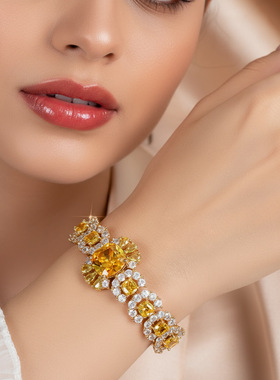 韩版轻奢满钻锆石流行首饰女电镀白金手链手镯小众外贸时尚手饰品