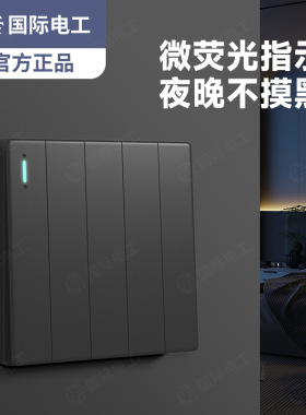 家用86型客厅照明五开单控灯开关5开一路双控墙壁暗装5联灰色面板