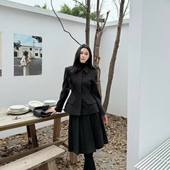VANE复古加棉外套两件套2025冬装 25368 25366 新款 高腰百褶裙套装