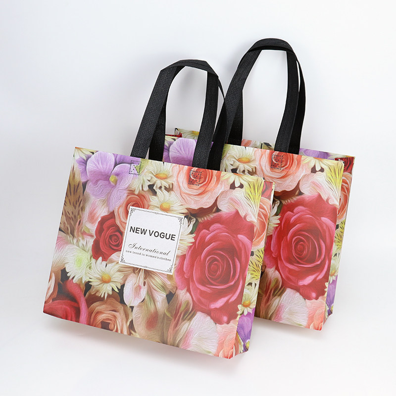 新款无纺布手提袋水彩繁花礼品袋衣服打包装袋覆膜袋购物袋子定做