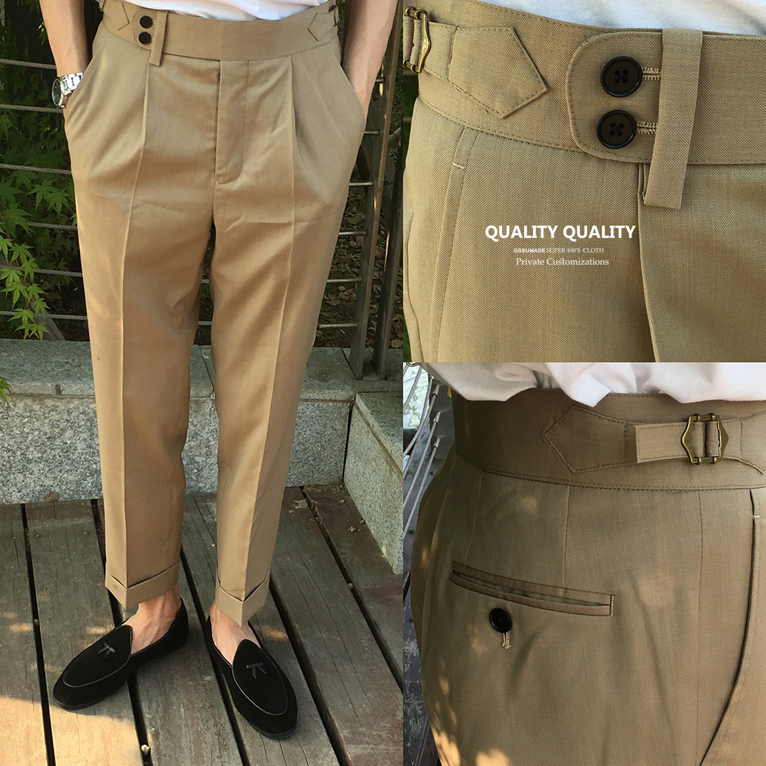 gssu高定巴黎扣双褶卷休闲西裤