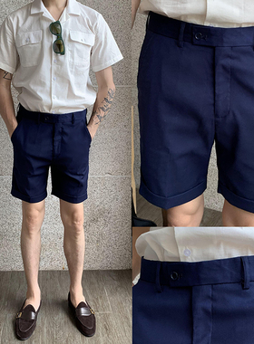 GSSU原创夏季五分裤绅士蓝短裤休闲面料抗皱修身休闲短裤chic男