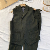 秋冬叠穿利器英伦复古男重磅羊毛Tweed粗花呢马甲美式 咔叽RRL风格