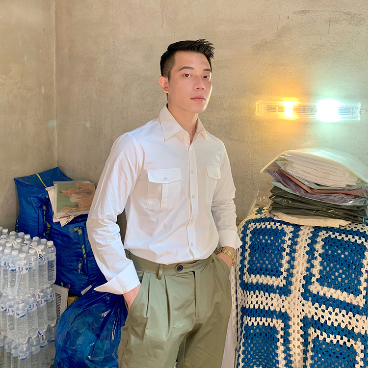 绅士长袖男士衬衫双口袋