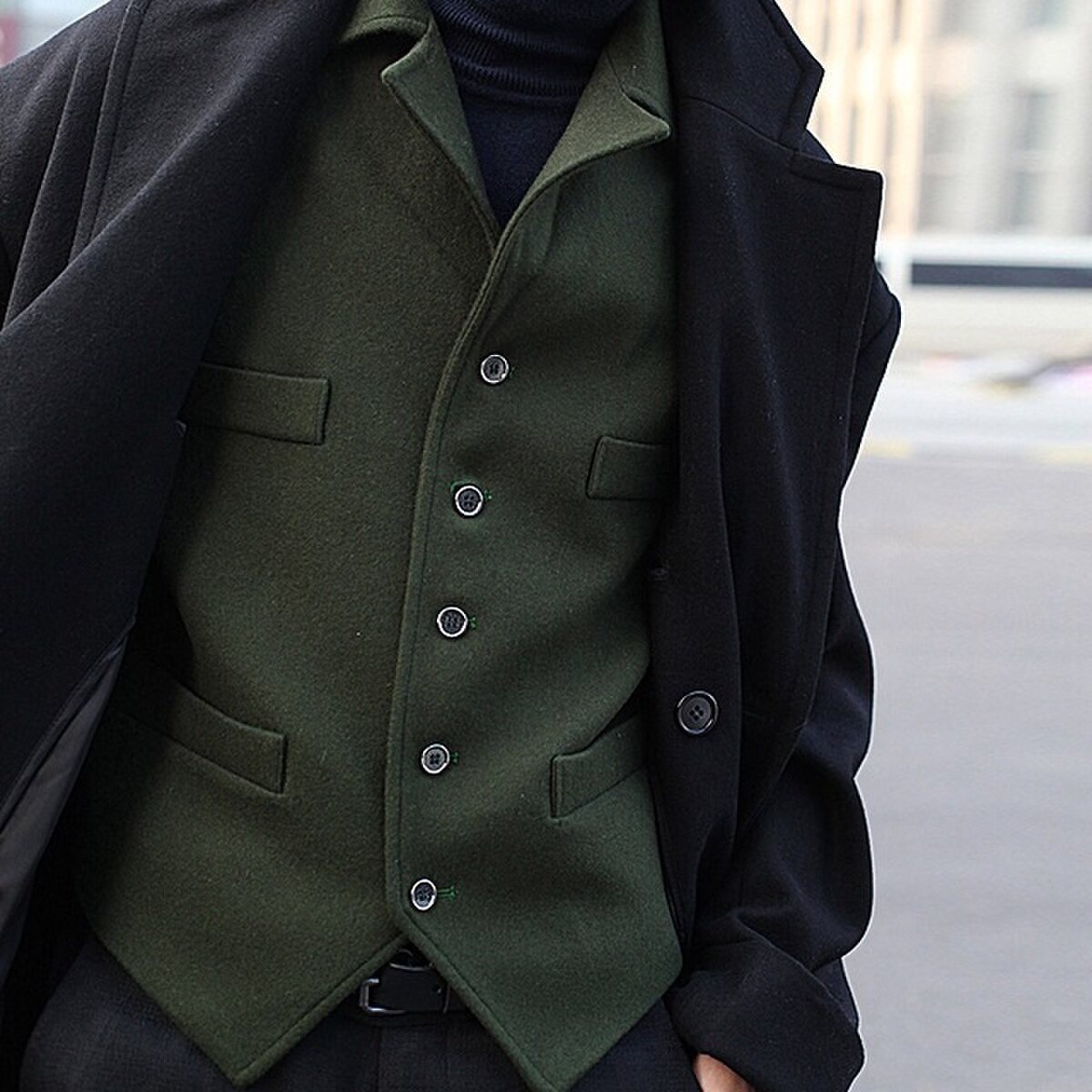 自制款 羊毛马甲毛呢背心内搭单品西装翻领单排扣复古绿男装外套,男装,常规马甲,淘宝优惠券,粉丝福利购,淘宝优惠卷