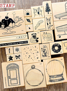 日本童颜KODOMO NO KAO木头印章木制手账图章-N I LOVE STAMP新款