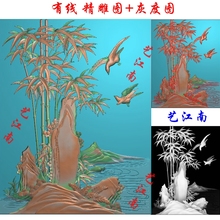 1581四季花竹子鸟橱柜花板浮雕精雕JDP灰度BMP格式木雕石雕图