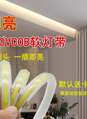 220V软灯带工程款cob灯带配自粘背胶免驱动家用室内外防水LED灯条