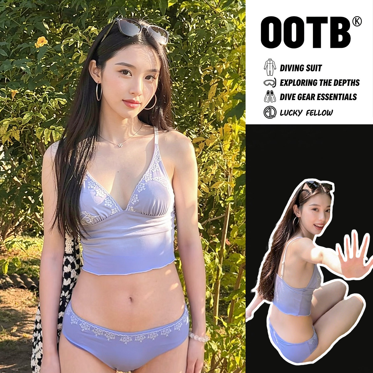 紫色分体泳衣女款成人吊带设计感V领小清新比基尼2026新款高级感