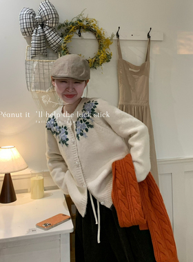 peanut花生家-韩系重在配色重在细节吸睛十足绣花保毛衣外套1299