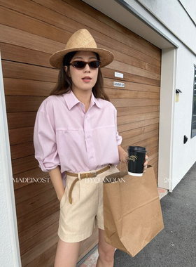 MADEIN OST-2026年早春100天丝都市英伦条纹可卷袖长袖衬衫91293