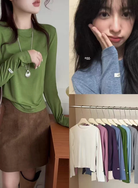 现韩国东大门egg鸡蛋家高弹力纯色打底衫秋冬保暖圆领百搭长袖T恤
