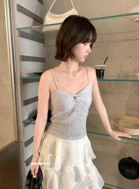 IMISS-2026年早春韩系纽结显瘦9%羊毛吊带背心坑条吊带R01329