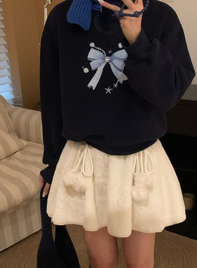 lirose冬2025上新韩国氛围感珍珠蝴蝶结卫衣圆领上衣25-6096-2