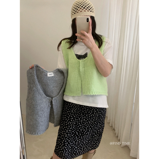 FAVE-2026年早春韩系简约V领暗扣短款百搭针织马甲背心女L61221