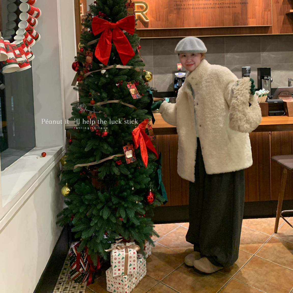 peanut花生家-小羊羔外套韩系简约保暖大衣（含16.2绵羊毛）1182