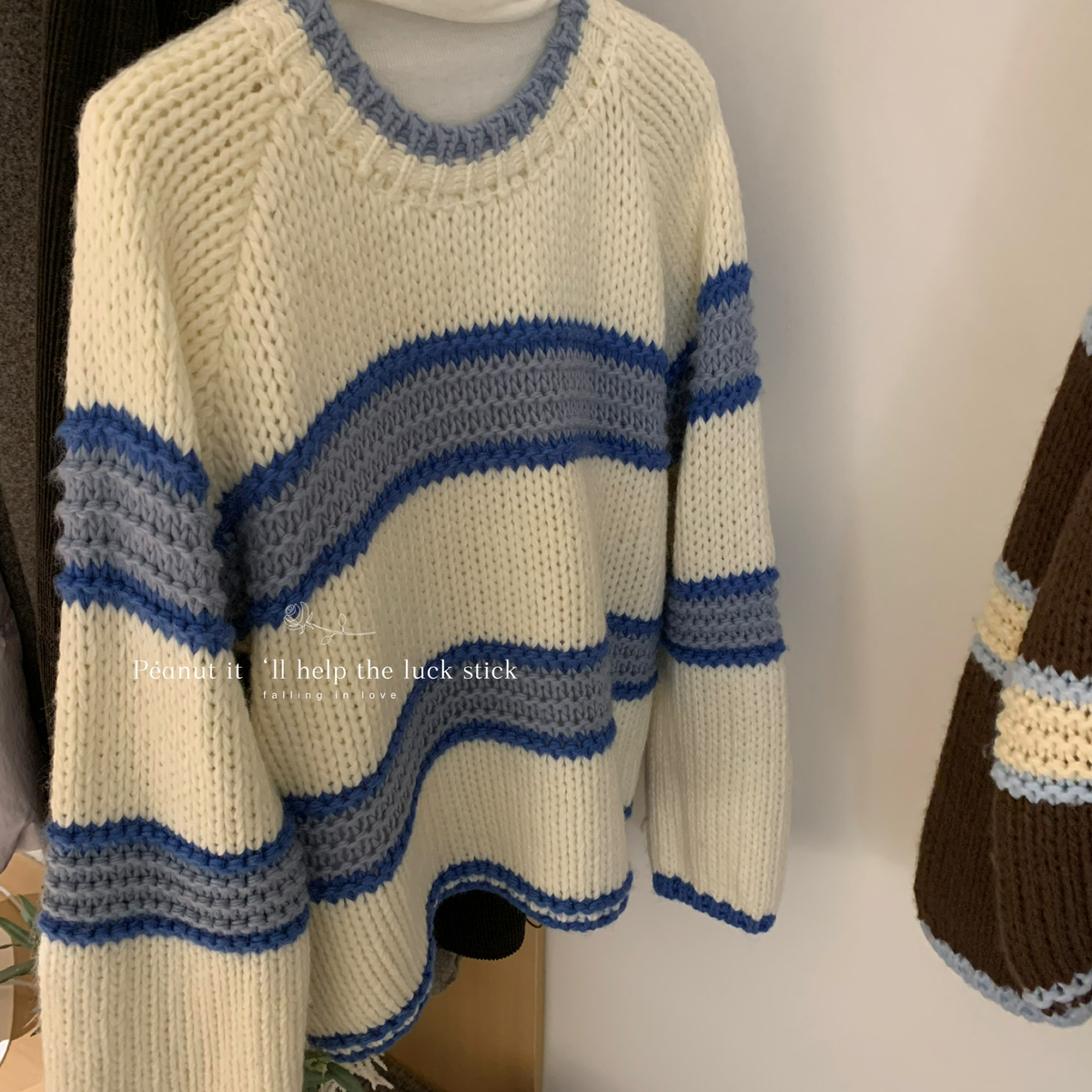 韩国条纹撞色保暖粗针毛衣针织衫