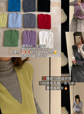 100%羊毛V领针织马甲lirose冬日叠穿神器巨百搭巨保暖J9141JH