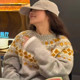 lirose韩国5%羊毛 复古撞色费尔岛提花针织加厚圆领套头毛衣女