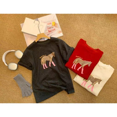 韩系靴子小马印花暖绒Tee早春新款 加厚磨毛印花短袖 TDF281