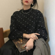 上衣女 打底衬衫 现货韩国ins法式 复古黑白小波点半高领宽松泡泡袖