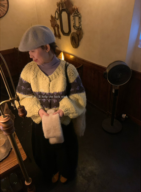 peanut花生家-韩代手打外套配色绝绝子粗针织自留毛衣外套1275