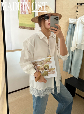 MADEIN OST-2026年早春法式极简老钱中长款蕾丝拼接衬衫上衣91050