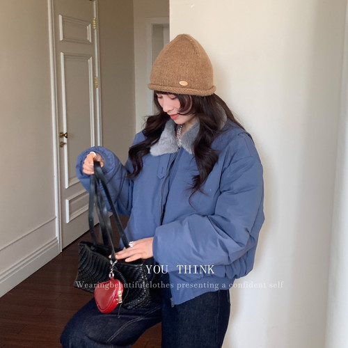 翻领拉链百搭保暖羽绒服外套