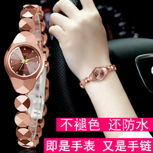 正品 機械細帶十大名牌 簡約新款 女士手表女鎢鋼手鏈防水女表時尚