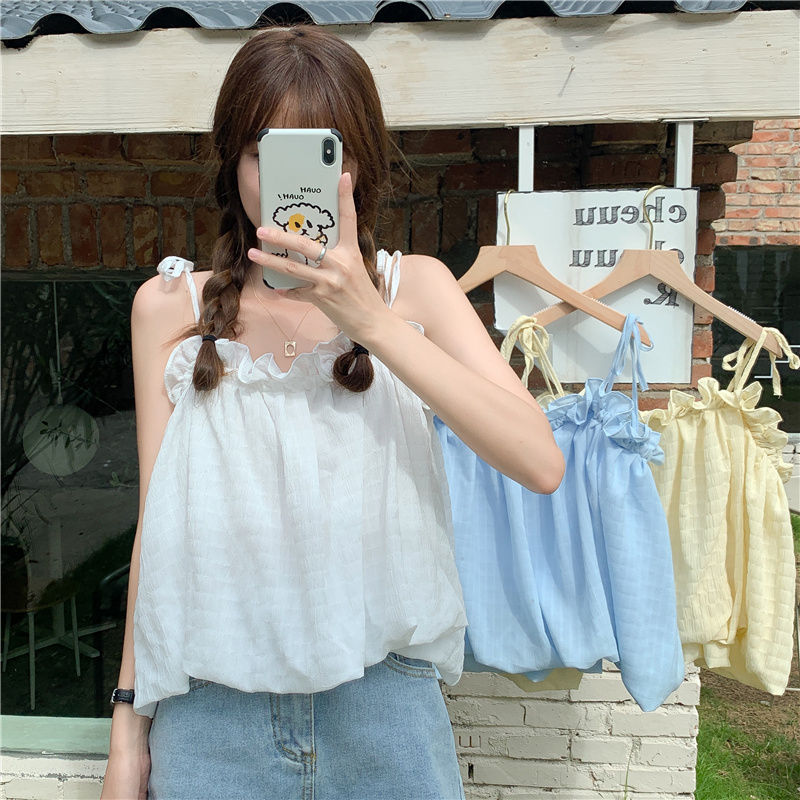 Real shot real price ~ Korean version age reduction sweet fold bubble sling shaggy waistcoat female