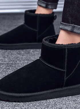 断码男鞋处理 冬季真皮磨砂牛皮 黑色加厚加绒保暖男士休闲雪地靴