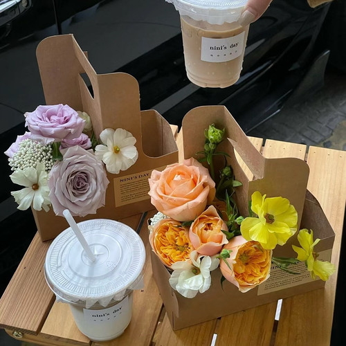 咖啡手提花盒花束包装盒