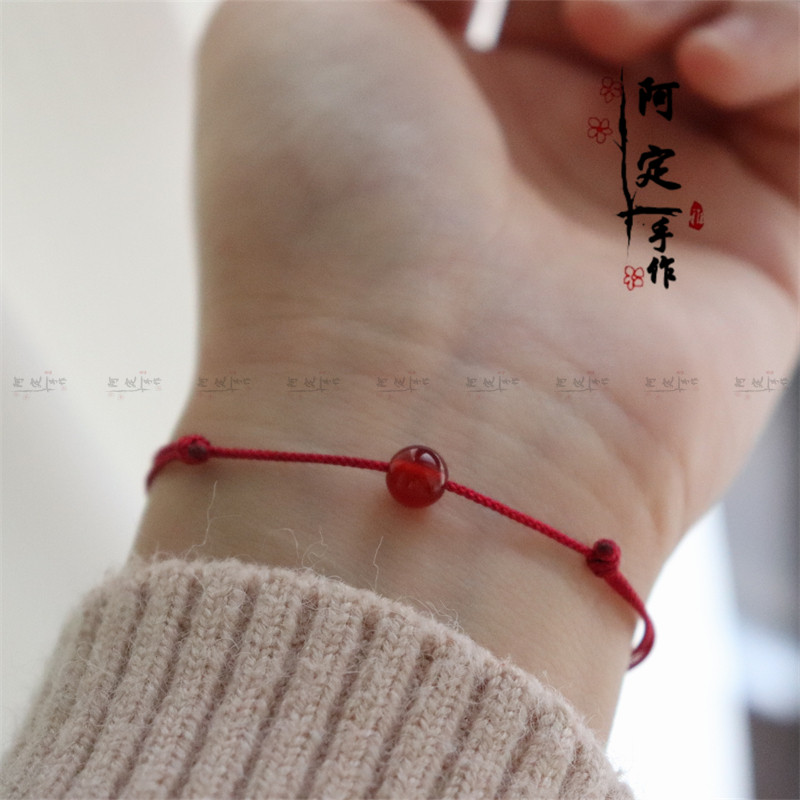 「一念」复古红玛瑙气质文艺转珠红手链女编织百搭天然石简约手绳