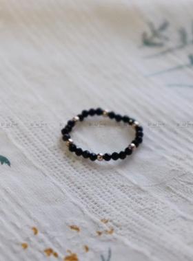 切面极细戒指环黑尖晶原创