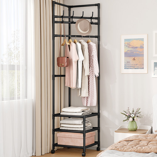 转角衣帽架入户门晾衣架落地卧室家用简易晾衣杆宿舍加厚挂衣架子