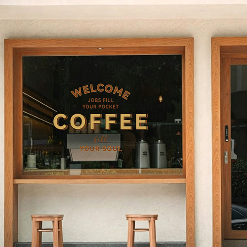 COFFEE咖啡店防水橱窗瓷砖表面简约现代装饰贴纸咖啡馆玻璃门贴