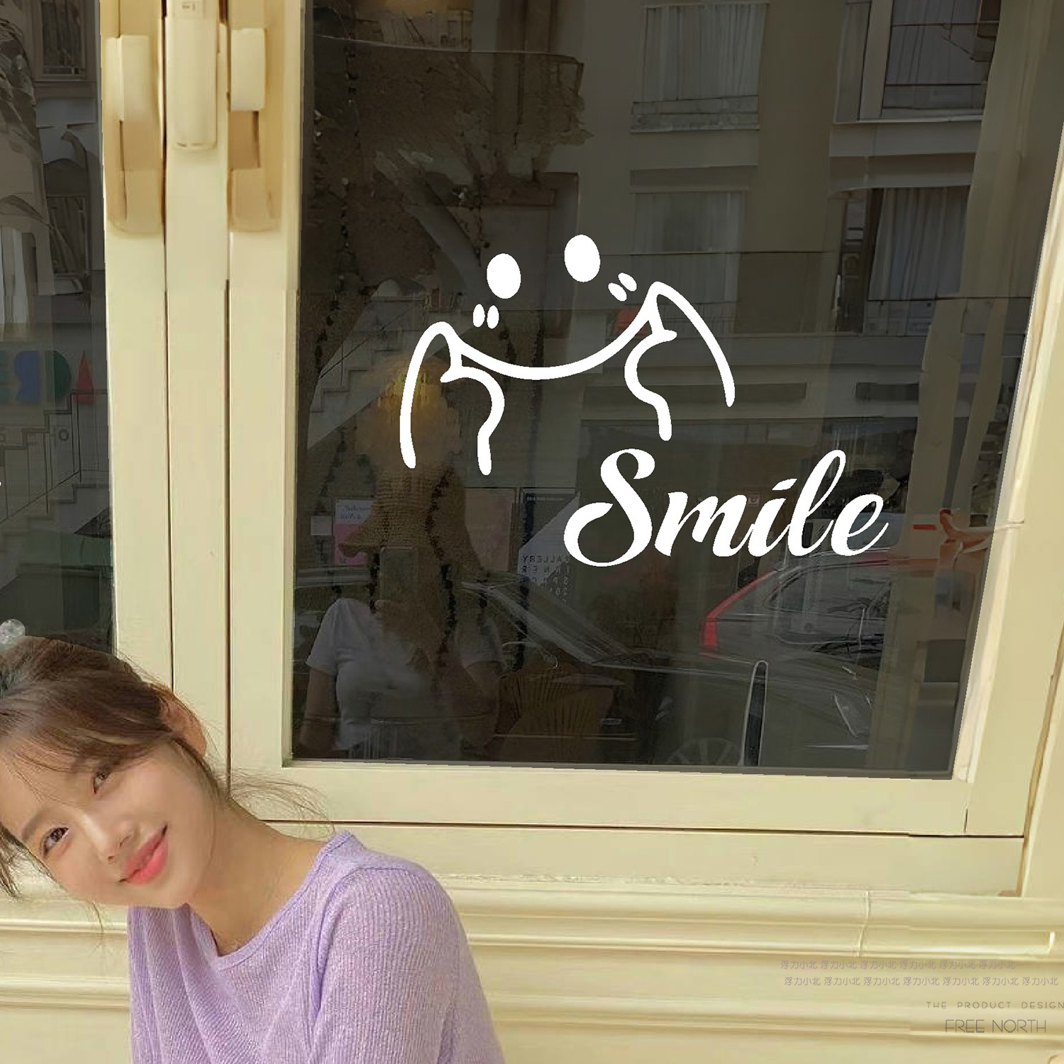 笑脸smile创意文字镜子装饰贴纸