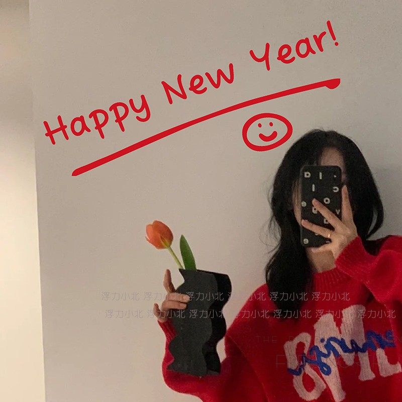 ins简约圣诞节新年笑脸贴纸