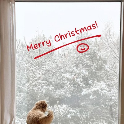 简约英文笑脸圣诞装饰贴纸