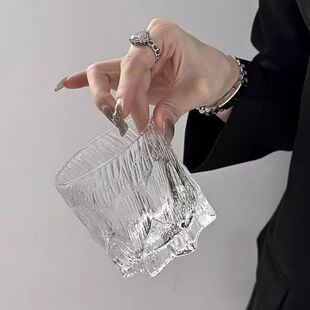 轻奢风复古冰川杯家用加厚伏特加酒杯磨砂冰川纹水杯果汁奶茶水杯