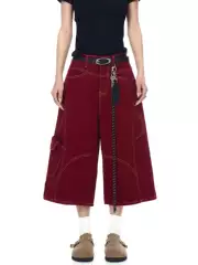 Blacklists American Retro Exposed Seam Deconstructed Denim Capri Pants for Men and Women, Jazz Dance Multi-Pocket Cargo Shorts
