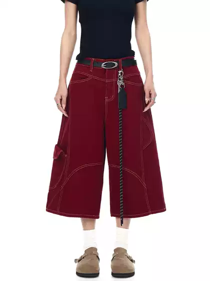 Blacklists American Retro Exposed Seam Deconstructed Denim Capri Pants for Men and Women, Jazz Dance Multi-Pocket Cargo Shorts