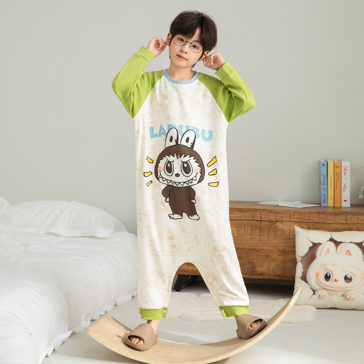 儿童睡袋春秋纯棉男童防着凉连身护肚宝宝男孩长袖连体睡衣家居服